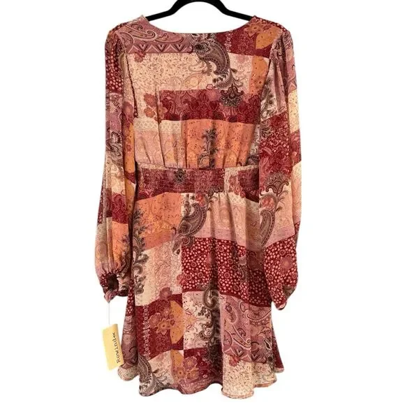 NWT Rewind Surplice Paisley Patchwork Print Balloon Sleeve Peasant Dress Small - Picture 3 of 9